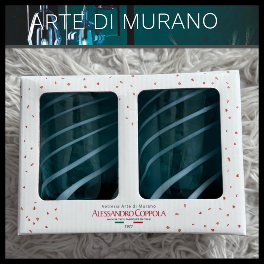 NEW⭐️Arte Di Murano Alessandro Coppola Handmade Italian Teal Drinking Glasses